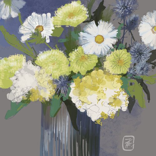 Distel und weiße Blumen by Karina Fulara, Print for Sale on Singulart