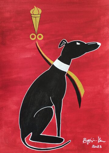 The Black Grayhound van Renzo Buggiani, Schilderij te koop op Singulart