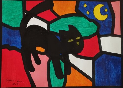 Il Gatto Nero - Patchwork nr. 3 di Renzo Buggiani, Pittura in vendita su Singulart