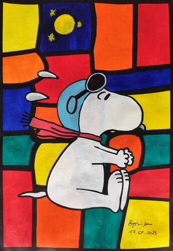 In volo con Snoopy - Patchwork nr. 7 di Renzo Buggiani, Pittura in vendita su Singulart