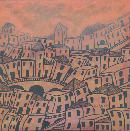 The Bending City by Renzo Buggiani, Painting for Sale on Singulart