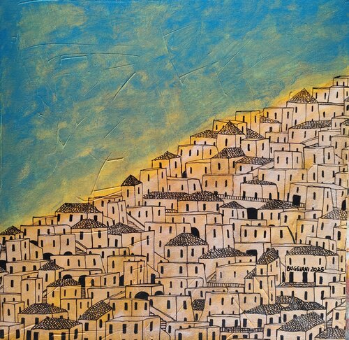 Alba sulla Città Bianca di Renzo Buggiani, Pittura in vendita su Singulart