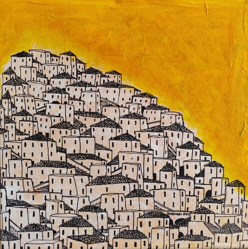 Città Bianca - Aurora Dorata di Renzo Buggiani, Pittura in vendita su Singulart