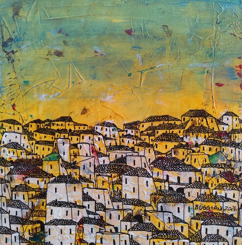 The Hidden Cats of the White City – A Miniature van Renzo Buggiani, Schilderij te koop op Singulart
