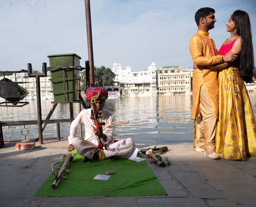 Couple Exchanging Vows By the Gange India Alain  Goulet