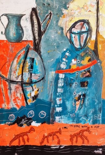 I'm here with a map di Alfonso Sánchez, Pittura in vendita su Singulart