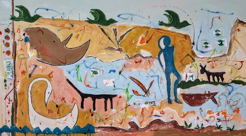 Green animals van Alfonso Sánchez, Schilderij te koop op Singulart