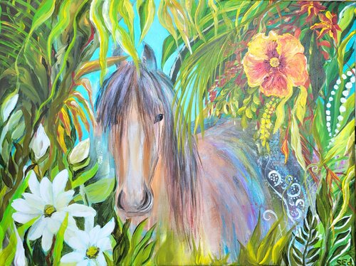 Horse looking into the jungle di Sylvia Eder, Pittura in vendita su Singulart
