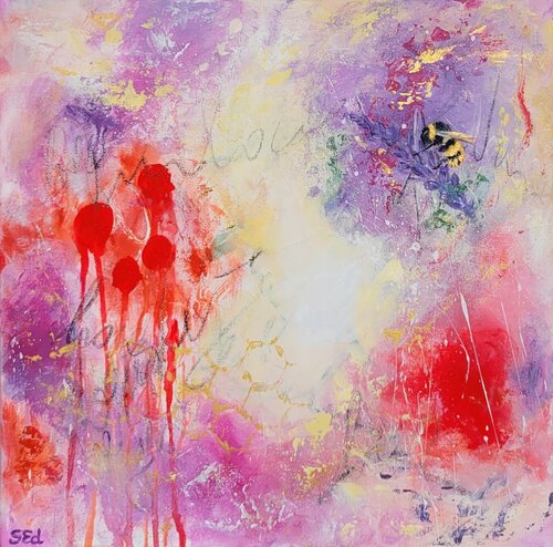 Bumble bee on lavender von Sylvia Eder, Malerei kaufen auf Singulart