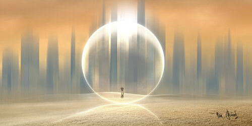 La ville la nature et l'Homme.Illustration de la chanson de Michel Sardou, "Dans les villes de grande solitude........ von Max Parisot du Lyaumont, Digital kaufen auf Singulart