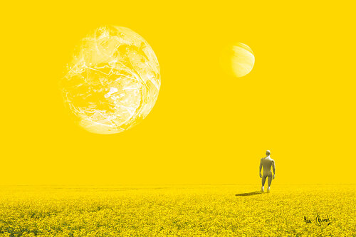 Le Pape des escargots (personnage de l'écrivain bourguignon Henri Vincenot) dans un champ de colza von Max Parisot du Lyaumont, Digital kaufen auf Singulart