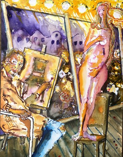 BOTTICELLIS VENUS IN MEINEM ATELIER di Philipp Klein, Opera su carta in vendita su Singulart