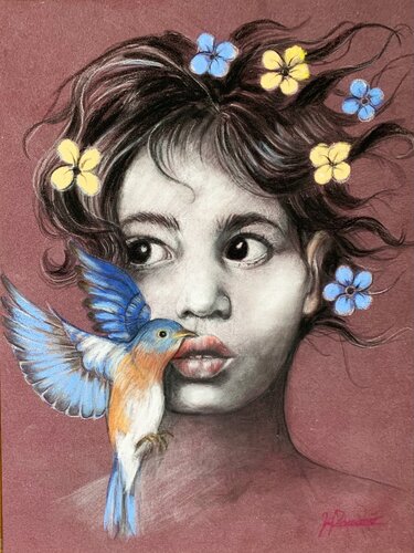 Uccello Blu by maria romano, Drawing for Sale on Singulart