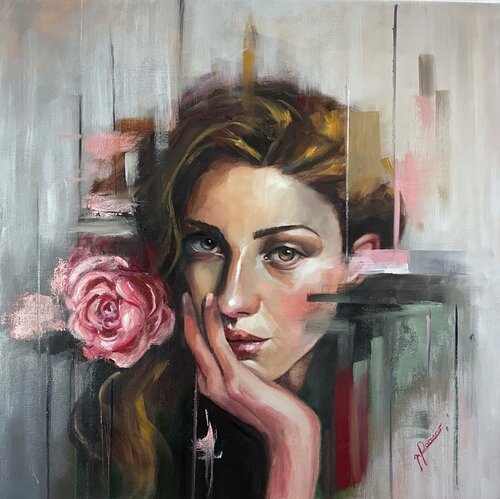 La ragazza con La Rosa de maria romano, Pintura a la venta en Singulart