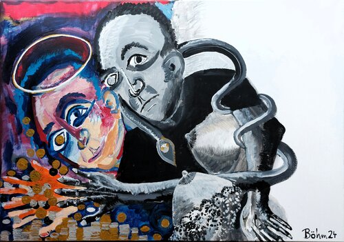 Das tägliche Update der doppelten Moral di Matthias Maria Boehm, Pittura in vendita su Singulart