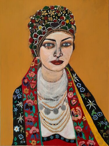 Hannah ou Portrait d'une femme ukrainienne en habits traditionnels van Muriel Ho Paintings, Schilderij te koop op Singulart
