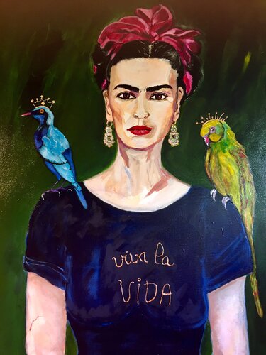 Frida aux perroquets van Muriel Ho Paintings, Schilderij te koop op Singulart