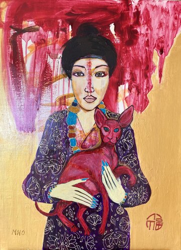 Mademoiselle Chang et son chat Chou von Muriel Ho Paintings, Malerei kaufen auf Singulart