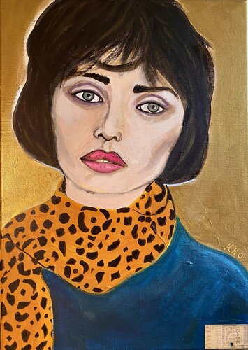 Esther ou la femme au foulard léopard de Muriel Ho Paintings, Pintura a la venta en Singulart