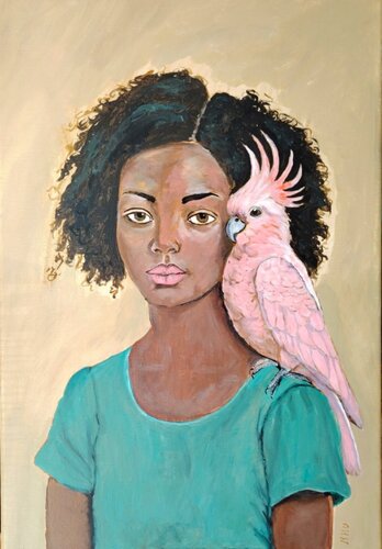 Jeune fille au cacatoès von Muriel Ho Paintings, Malerei kaufen auf Singulart