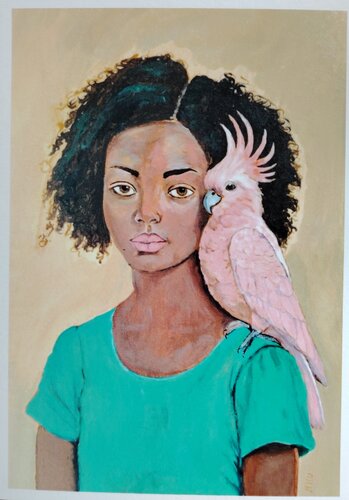 Jeune fille au cacatoès von Muriel Ho Paintings, Druck kaufen auf Singulart