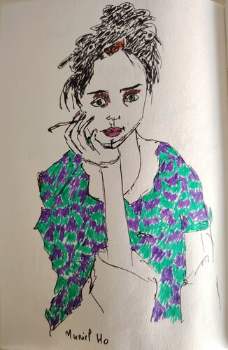 La fille aux bigoudis di Muriel Ho Paintings, Opera su carta in vendita su Singulart