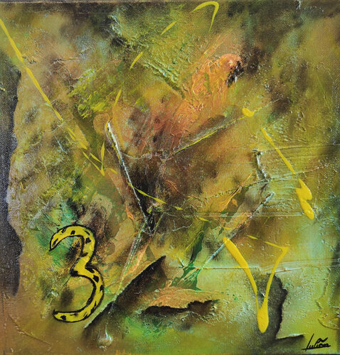 Tableau abstrait acrylique Chiffre chance 3 van Julien Abstrait, Schilderij te koop op Singulart