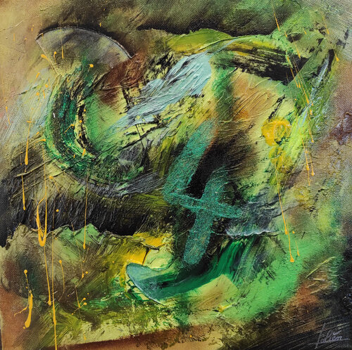 Tableau abstrait acrylique Chiffre chance 4 von Julien Abstrait, Malerei kaufen auf Singulart