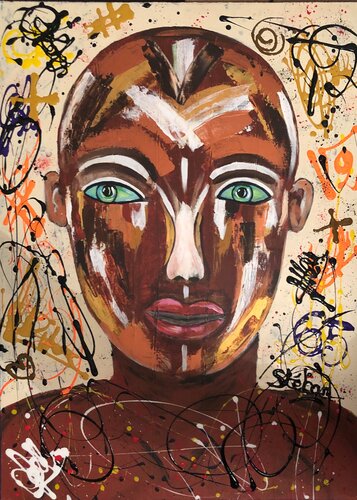 Jeune Black aux yeux verts di Stéban, Pittura in vendita su Singulart