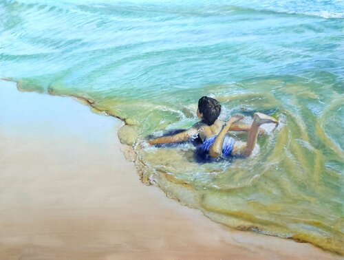 Jugando con las olas van Joaquin Pardo, Schilderij te koop op Singulart