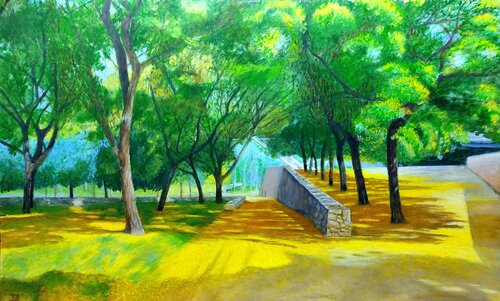 JARDIN DEL TURIA - ALFOMBRA AMARILLA di Joaquin Pardo, Pittura in vendita su Singulart