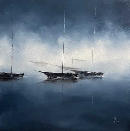 Yachts on blue by Volodymyr (Vladimir) Nezdiimynoha (Nezdiymynoga), Painting for Sale on Singulart
