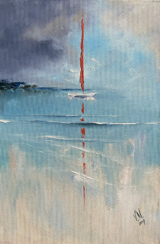Red sail par Volodymyr (Vladimir) Nezdiimynoha (Nezdiymynoga), Peinture en vente sur Singulart