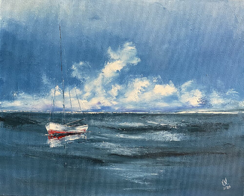 Lonely boat di Volodymyr (Vladimir) Nezdiimynoha (Nezdiymynoga), Pittura in vendita su Singulart