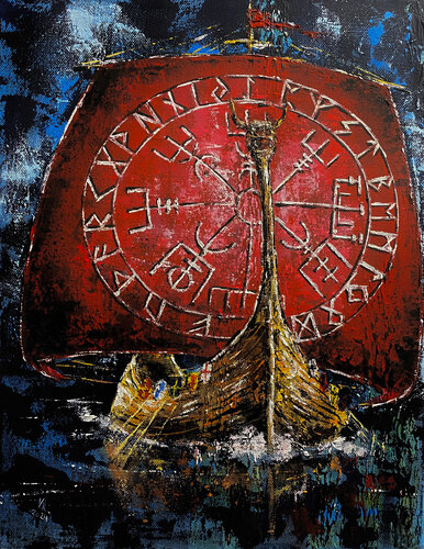 Drakkar. Viking compass. par Volodymyr (Vladimir) Nezdiimynoha (Nezdiymynoga), Peinture en vente sur Singulart