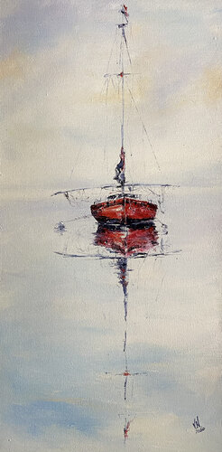 Red yacht par Volodymyr (Vladimir) Nezdiimynoha (Nezdiymynoga), Peinture en vente sur Singulart