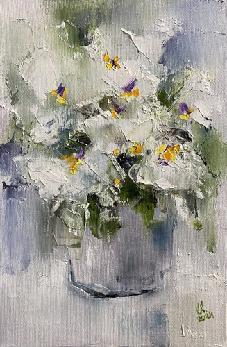 Bouquet of white flowers in a vase by Volodymyr (Vladimir) Nezdiimynoha (Nezdiymynoga), Painting for Sale on Singulart