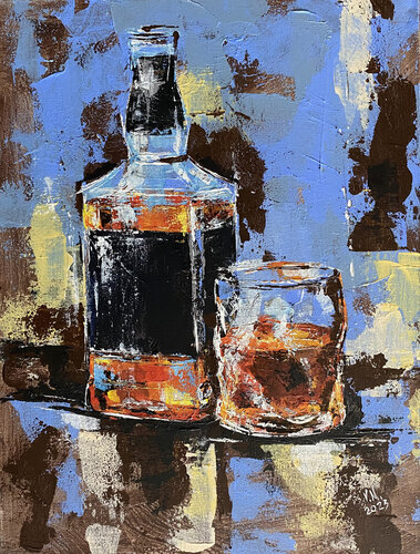 Bottle of bourbon par Volodymyr (Vladimir) Nezdiimynoha (Nezdiymynoga), Peinture en vente sur Singulart