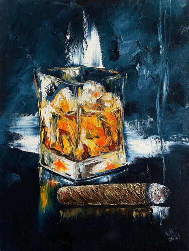 Whiskey and cigar 5 van Volodymyr (Vladimir) Nezdiimynoha (Nezdiymynoga), Schilderij te koop op Singulart