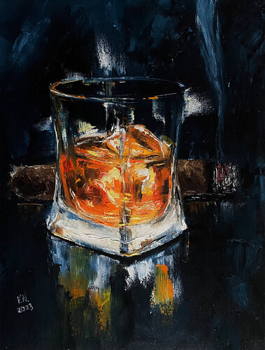 Whiskey and cigar 6 de Volodymyr (Vladimir) Nezdiimynoha (Nezdiymynoga), Pintura a la venta en Singulart