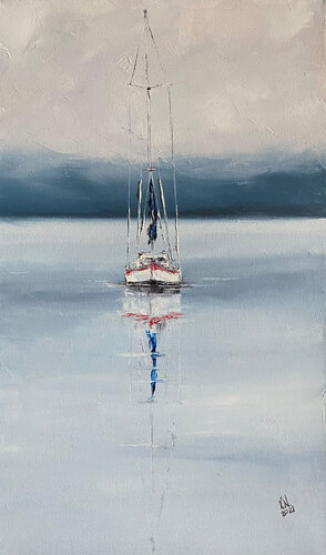 Lonely yacht di Volodymyr (Vladimir) Nezdiimynoha (Nezdiymynoga), Pittura in vendita su Singulart