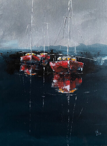 Red yachts di Volodymyr (Vladimir) Nezdiimynoha (Nezdiymynoga), Pittura in vendita su Singulart