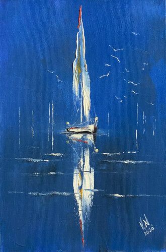 Yacht. Seagulls. by Volodymyr (Vladimir) Nezdiimynoha (Nezdiymynoga), 회화 for Sale on Singulart