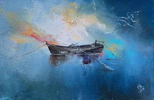 Sunrise. Boat. di Volodymyr (Vladimir) Nezdiimynoha (Nezdiymynoga), Pittura in vendita su Singulart