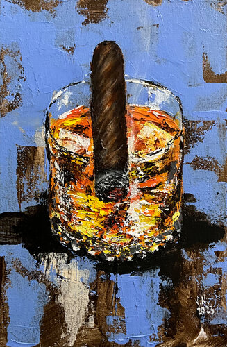 Whiskey and cigar 7 by Volodymyr (Vladimir) Nezdiimynoha (Nezdiymynoga), Painting for Sale on Singulart