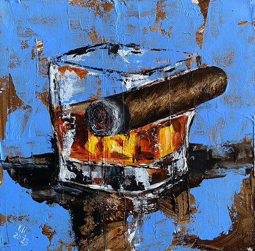 Whiskey and cigar 8 di Volodymyr (Vladimir) Nezdiimynoha (Nezdiymynoga), Pittura in vendita su Singulart