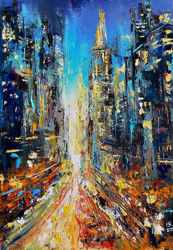 Manhattan at night by Volodymyr (Vladimir) Nezdiimynoha (Nezdiymynoga), Painting for Sale on Singulart
