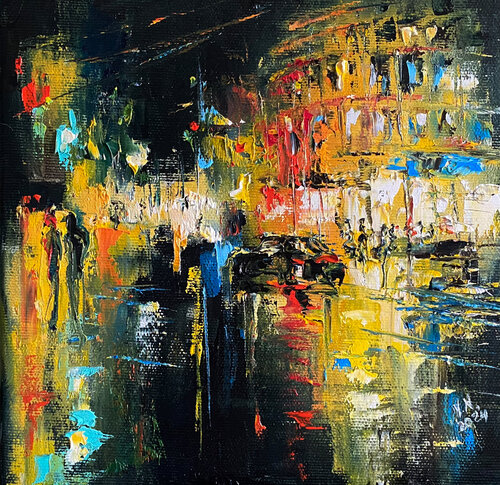 Night city par Volodymyr (Vladimir) Nezdiimynoha (Nezdiymynoga), Peinture en vente sur Singulart