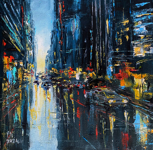 Night city 3 di Volodymyr (Vladimir) Nezdiimynoha (Nezdiymynoga), Pittura in vendita su Singulart