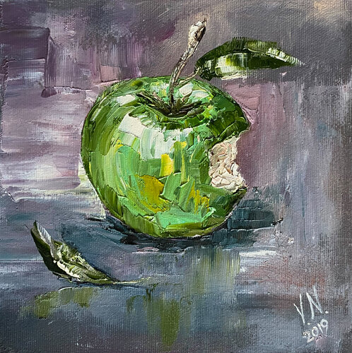 Green apple by Volodymyr (Vladimir) Nezdiimynoha (Nezdiymynoga), 회화 for Sale on Singulart